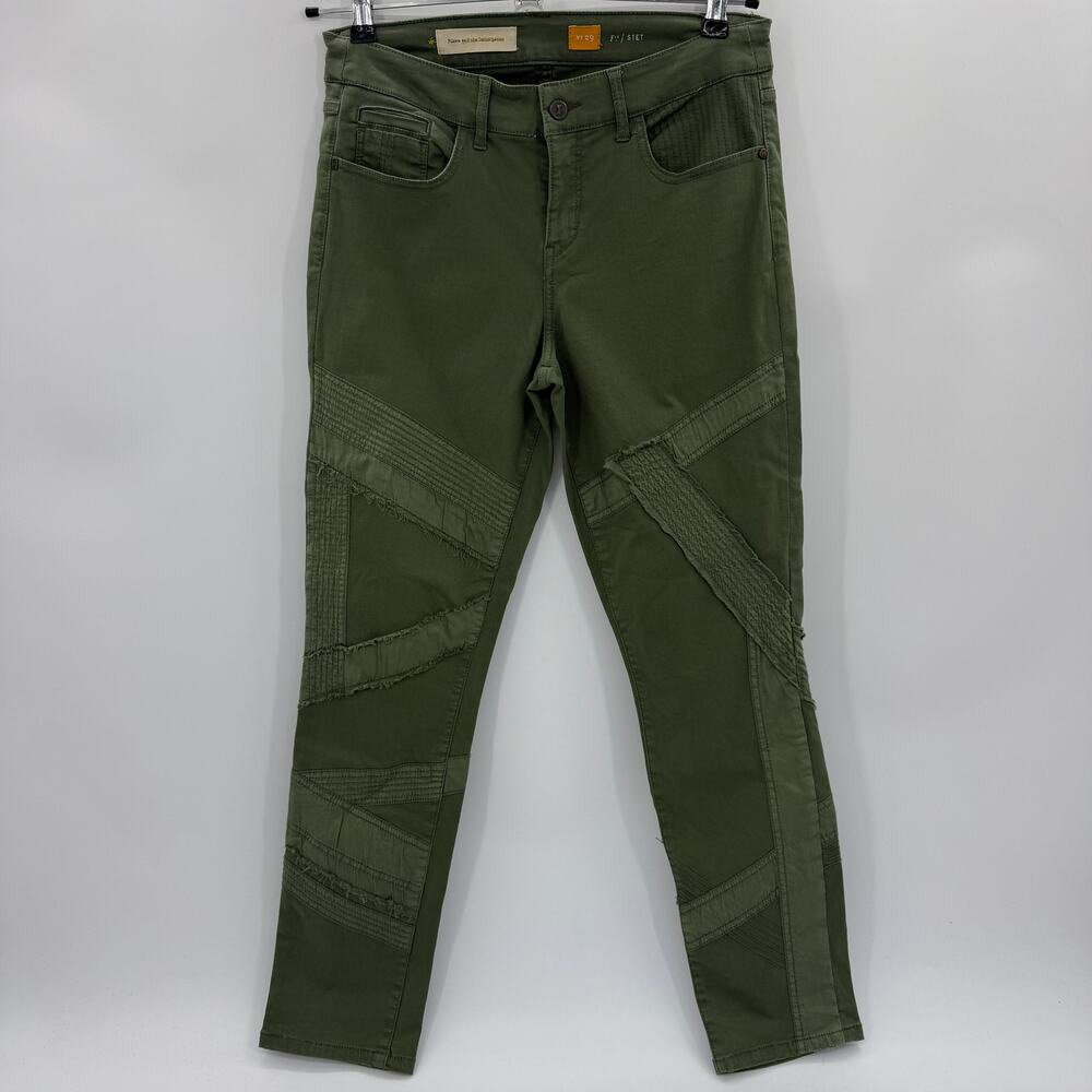 PILCRO by Anthro Womens Stet Green Moto Pants Size 29 Ankle Edgy Mid Rise